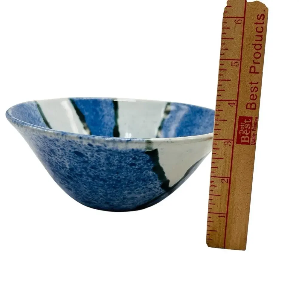 VTG Studio Art‎ Pottery Bowl Grey Blue Speckled Geometric Abstract 7.5” Serving